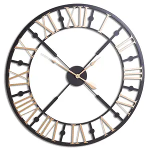 UK Homeliving Black And Gold Skeleton Clock