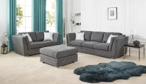 The Great British Sofa Company Charlotte 3 Seater and 2 Seater Dark Grey Sofas With Footstool