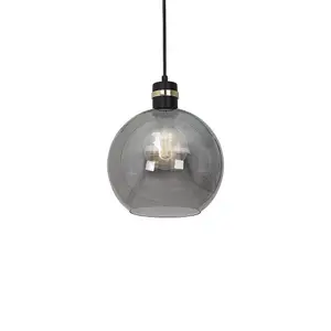 Milagro Omega Black/Gold Pendant Lamp With Elegant Smoked Glass Spheres Quality Matt Black Fittings With Gold Detail