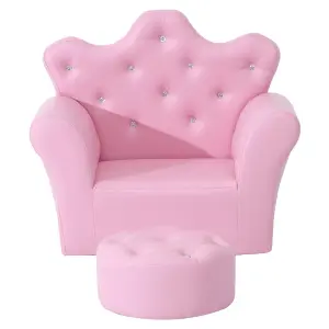 HOMCOM 2 PCS Kids Sofa and Ottoman Child Size Armchair for Girls Age 3-7 Pink