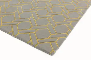 Silver Yellow Wool Handmade Luxurious Modern Geometric ,Chequered Rug For Living Room and Bedroom-120cm X 170cm