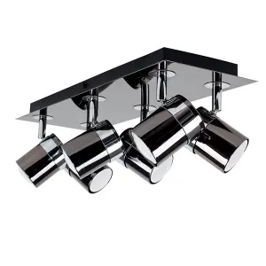 ValueLights Rosie Modern Rectangular 6 Way Adjustable Ceiling Spotlight In Black Chrome Finish