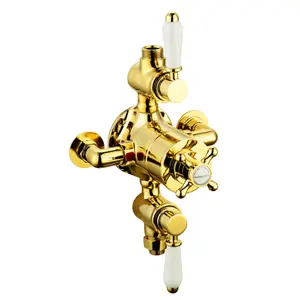 ENKI Downton English Gold White Traditional 2-Outlet Brass Thermostatic Triple Shower Valve T68