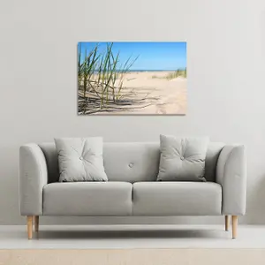 Grass in the sand dunes with the lake in the background (Canvas Print) / 127 x 101 x 4cm