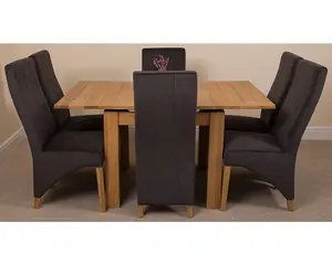 Richmond 90cm - 150cm Square Oak Extending Dining Table and 6 Chairs Dining Set with Lola Black Fabric Chairs