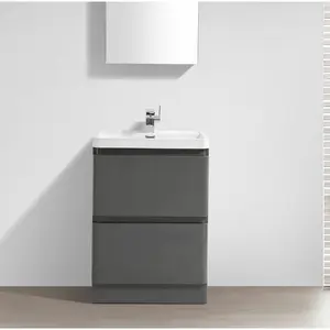 Bridge 595mm Single Bathroom Vanity with Integrated Glass Basin Grey / White