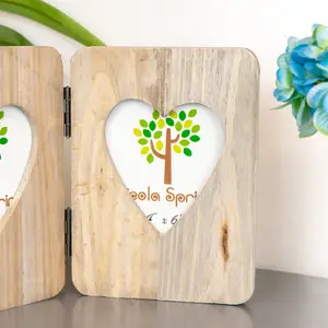 Nicola Spring Rustic Hearts Folding 2 Photo Frame - Wooden Portrait Table Standing Picture Display - 4 x 6"