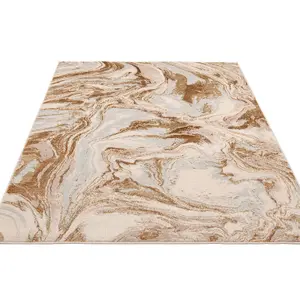 Silver Brown Metallic Marble Lustre Sheen Rug 190x280cm