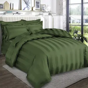 Renze Microfiber 250 TC Reversible Stripe Duvet Cover Set with Pillowcases Olive / Double Duvet Cover + 2 Standard  Pillowcases