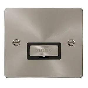 Flat Plate Satin / Brushed Chrome 13A Fused Ingot Connection Unit - Black Trim - SE Home