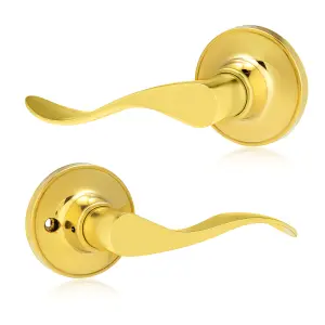 XFORT Cabriole Passage Knob Set Polished Brass for Internal Wooden Doors