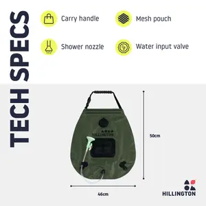 HILLINGTON 20L Solar Camping Shower - Portable Water Bag