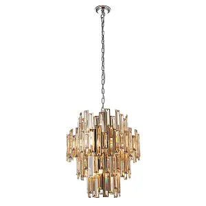 Luminosa Viviana Pendant Chrome Effect Plate & Champagne Crystal (K9) Drops 12 Light Dimmable IP20 - E14