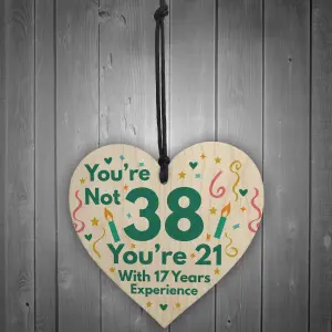 Red Ocean Funny Birthday Gifts For Women Novelty 38th Birthday Gift For Men Wooden Heart Sign Funny Birthday Card