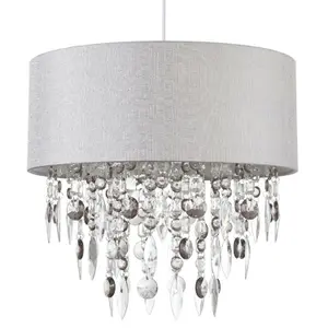 First Choice Lighting Pair of Large 40cm Easy Fit Shades in Grey with Acrylic Droplets