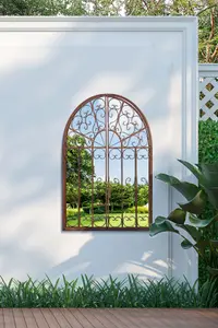 MirrorOutlet Metal Arch Decorative Window opening Garden Mirror 89x70cm