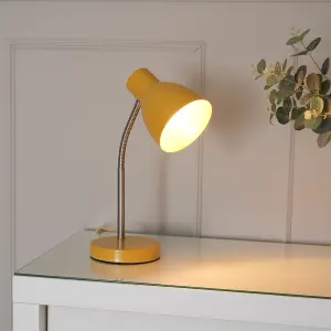 ValueLights Keela Mustard Adjustable Flexi Neck Desk Lamp Task Reading Light for Living Room office - LED Bulb Included