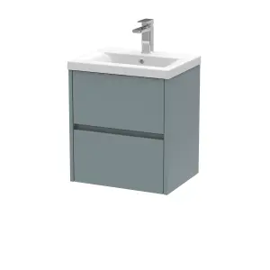 Square Wall Hung 2 Drawer Vanity Unit & Ceramic Basin, 500mm - Matt Coastal Grey