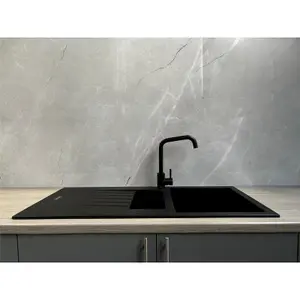 Liquida LG150BL 1.5 Bowl Granite Reversible Inset Black Kitchen Sink With Waste