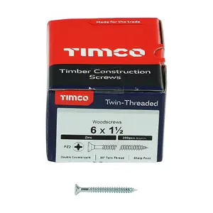 TIMCO Twin-Threaded Countersunk Silver Woodscrews - 6 x 1 1/2 (200pcs)