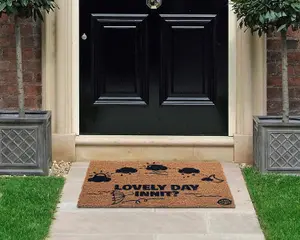 Coco&Coir Natural Coir Eco-Friendly Indoor Outdoor Heavy Duty Weather Themed Entrance Door Mat 45 x 75 cm RAIN OR SHINE