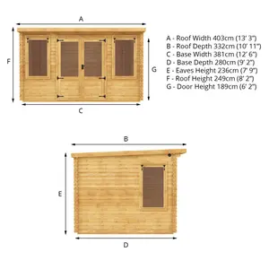 Mercia 13ft x 10ft Pent Log Cabin (19mm)