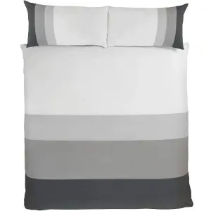 Sleepdown Colour Block Grey Stripe Reversible Duvet Set Bed Quilt Cover Bedding Super king