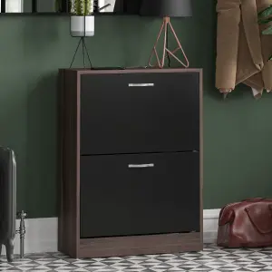 Vida Designs 2 Drawer Shoe Storage Cabinet Walnut and Black