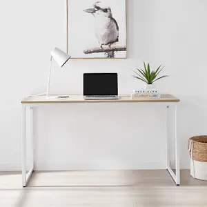 Furniturebox UK Kendrick Oak Effect Desk 140cm for Home Working Study Gaming Office Desk. Elegant White Leg Melamine Desk