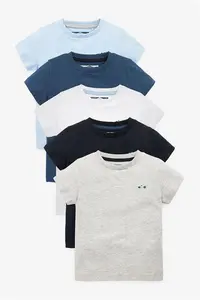 Boys Next Blue 100% Cotton Short Sleeve T-Shirts 5 Pack (3Mths-7Yrs) - Blue