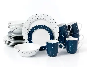 24pc Blue &  White Spot Dinner Set