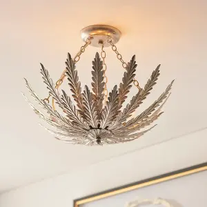 Damita Silver Leaf Decorative Floral 3 Light Ceiling Pendant