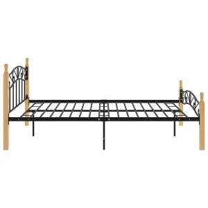 Berkfield Bed Frame Black Metal and Solid Oak Wood 140x200 cm