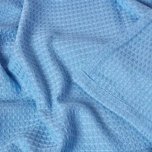 Homescapes Organic Cotton Waffle Blanket/ Throw Blue, 228 x 228 cm