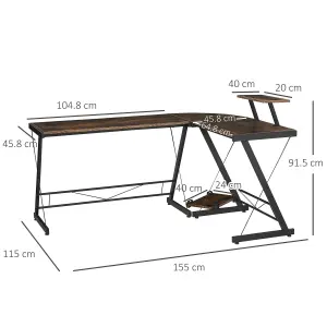 HOMCOM Industrial L Shaped Desk Round Corner Workstation for Home Office