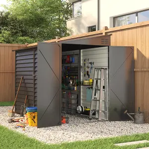 8.8 x 4.7 ft Pent Metal Garden Storage Shed Lean to Shed Motorcycle Shed with Lockable Door,Grey