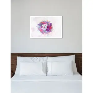 Boho Feather Nest Animals - Painting White Framed / 30.48cm H x 43.18cm W x 1.27cm D