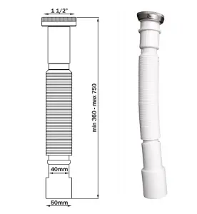 Aniplast 6/4 Inch x 40/50mm Flexible Drain Waste Trap with Chromed Nut Adjustable Siphon