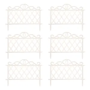 Pack of 6 27cm White Plastic Garden Patio Lawn Border Fence Edging