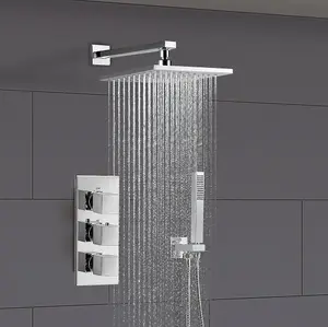 Nes Home Olive 3 Way Square Concealed Thermostatic Mixer Valve Hand Held Bath Shower Kit