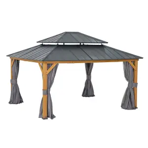 Sunjoy FSC Cedar Wood Gazebo Trivor 450cm x 390cm W/ Netting & Curtain, Anthracite