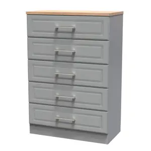 Kent Ready assembled Matt dark grey light oak effect 5 Drawer Chest of drawers (H)1075mm (W)765mm (D)415mm