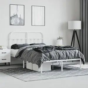 Berkfield Metal Bed Frame with Headboard White 120x190 cm