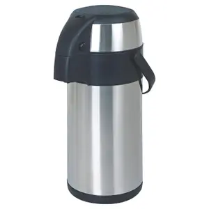 Stainless Steel AIR Pot HOT Drinks Flask Travel Vacuum - Stainless Steel Inner Lining - No Glass to Break - Tough Stainless Steel