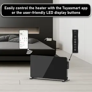 Mylek Radiator Glass Panel Heater in Black,  Wifi Enabled Smart with APP 2000W