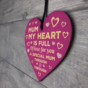 Red Ocean Mum Gift For Mothers Day Birthday Wood Heart THANK YOU Gift From Daughter Son Keepsake