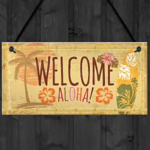 Red Ocean Tiki Bar Welcome Hanging Wall Plaque Garden Home Bar Pub Sign Friendship Gift