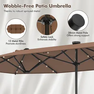 Costway 4M Outdoor Double Sided Parasol Twin Large Patio Umbrella w/ Lights & Base