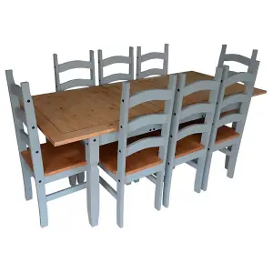 Mercers Furniture Corona Grey Wax Large Extending Dining Table & 6 Chairs Solid Pine with Mexican Styling