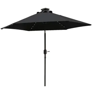 SunDaze 2.5M Black Garden Parasol with Solar LED Lights and Crank Tilt Mechanism Outdoor Patio Umbrella